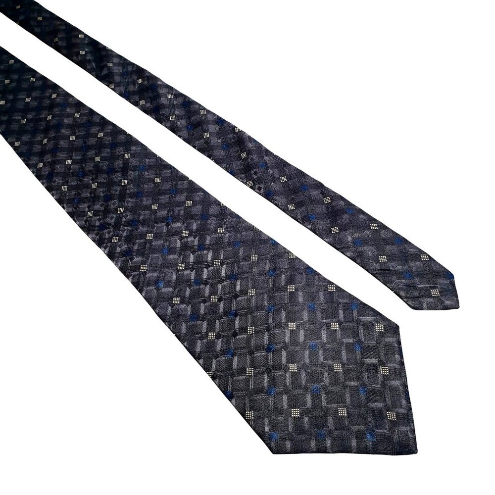 Vintage Designer Profilo Classics Men Imported Silk Tie Geometric Gray Blue Gift